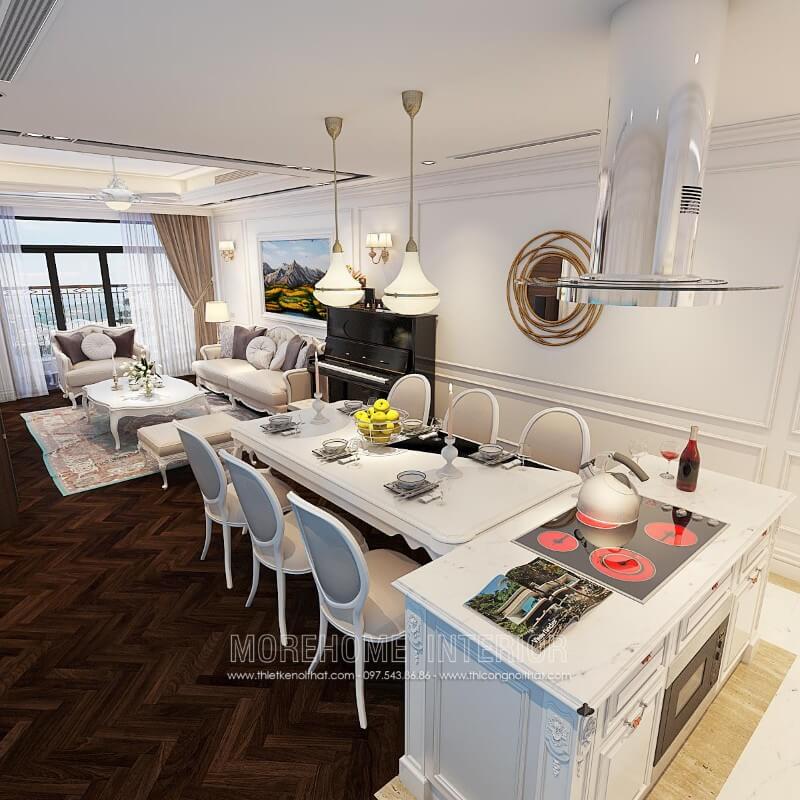 Thiết kế tủ bếp Hải Phòng tân cổ điển với ích thước nhỏ gọn phù hợp với mọi căn hộ chung cư diện tích nhỏ Tủ bếp biệt thự