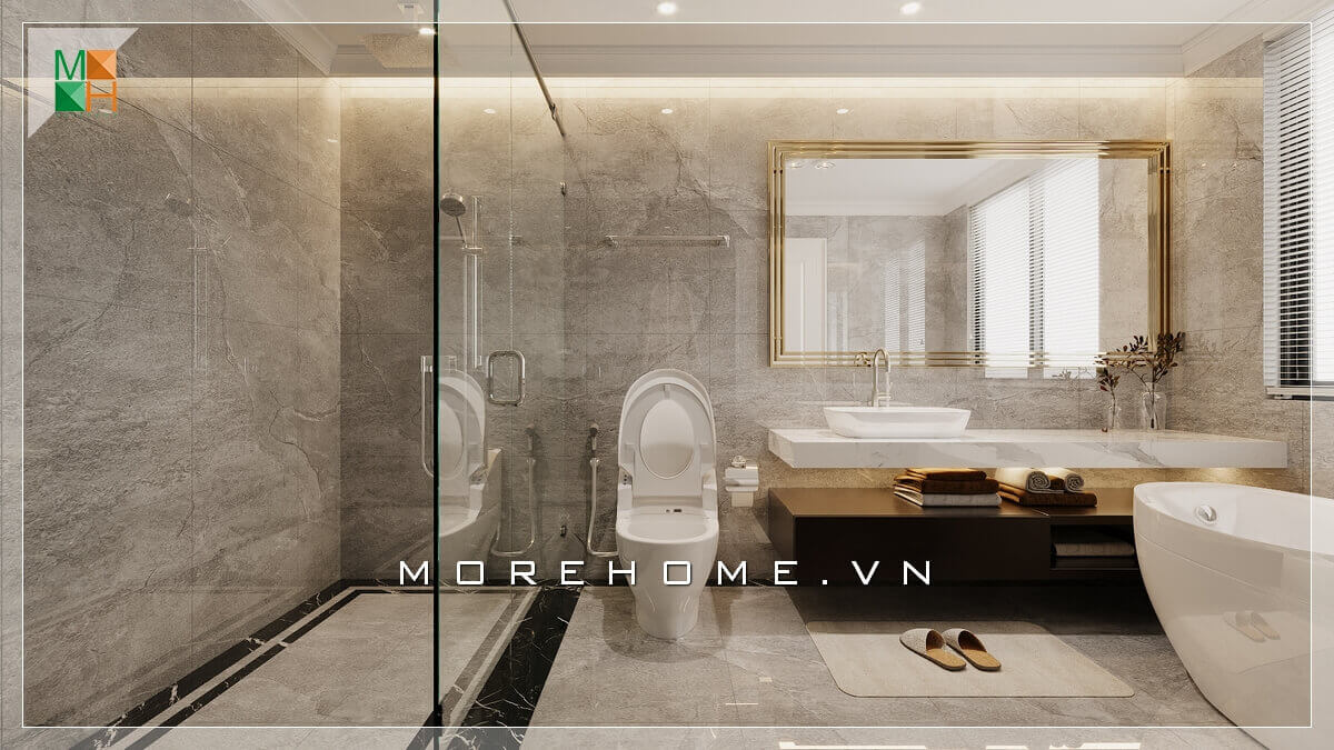 Mẫu tủ chậu rửa lavabo hiện đại với dáng vẻ thanh lịch, cao cấp cho không gian phòng tắm.