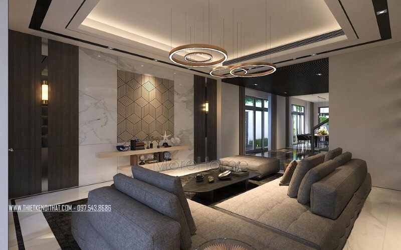 Kệ trang trí tường đẹp, sang trọng cho phòng khách biệt thự, nhà phố.