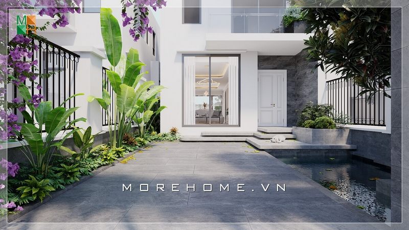 Thiết kế kiến trúc ngoại thất biệt thự cao cấp, sang trọng phong cách hiện đại, với sự bố trí hợp lý của cây xanh và hồ nước phong thủy, giúp đem lại tài vận tốt cho gia chủ