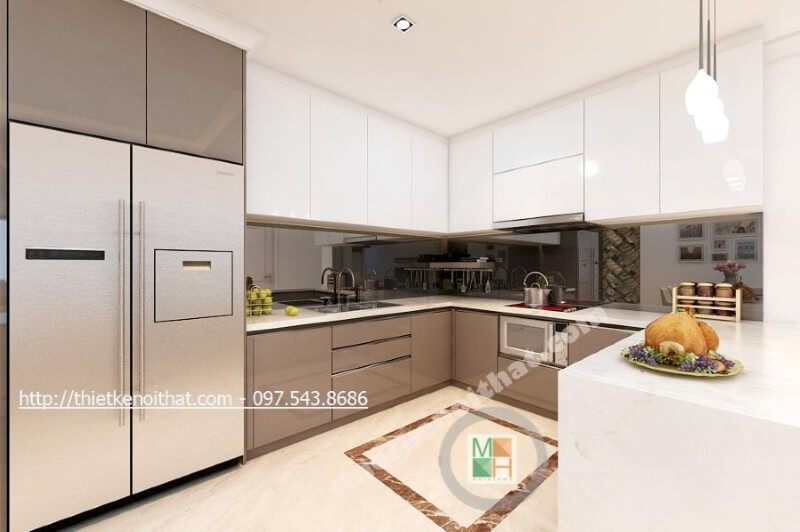 . Tủ bếp của thời đại hiện đại được thiết kế theo kiểu dáng chữ u mới lạ, các ngăn tủ được phân chia một cách khoa học giúp cho người nội trợ có thể tạo ra những ý tưởng sáng tạo hơn trong quá trình nấu nướng.